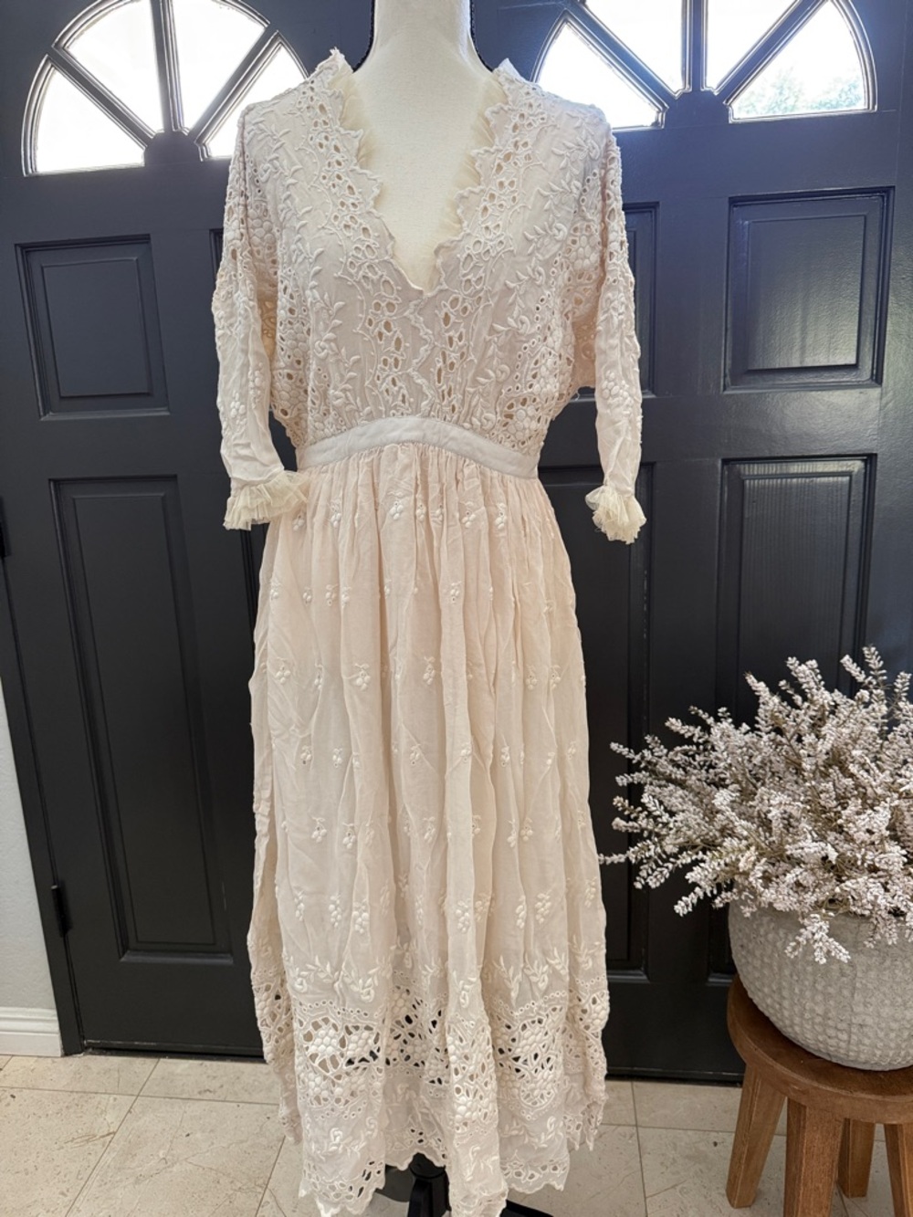 LoveShackFancy Soft Ivory Lace Maxi Dress